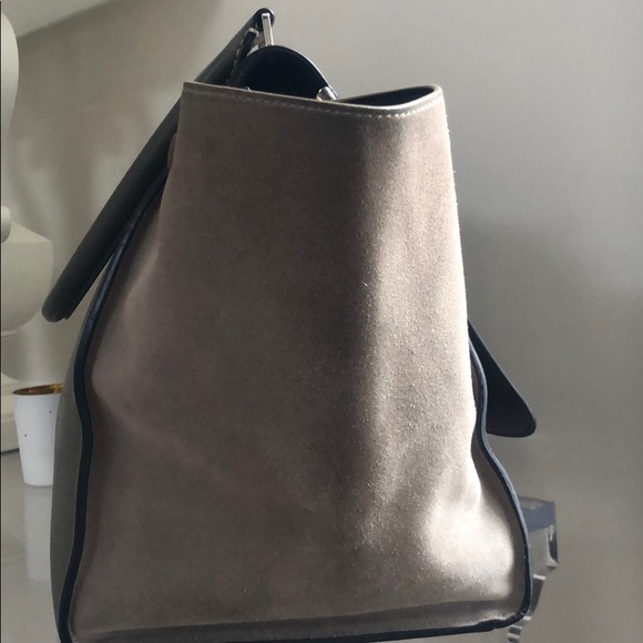 AUTHENTIC CELINE TAUPE GRAY TRAPEZE BAG TOTE Drummed Calfskin Suede Medium - Picture 7 of 14